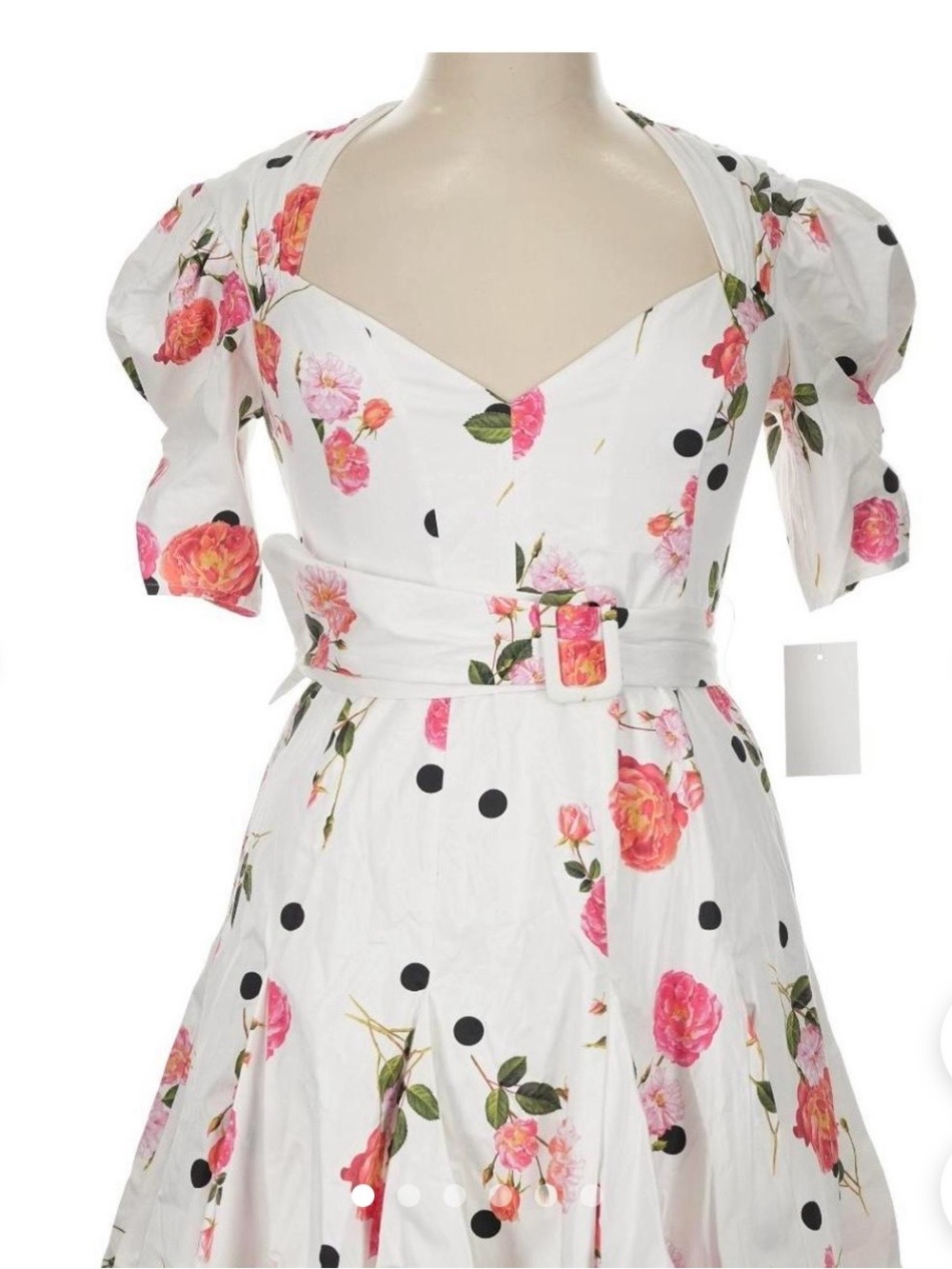 For Love & Lemons White Floral Polka Dot Midi Dress